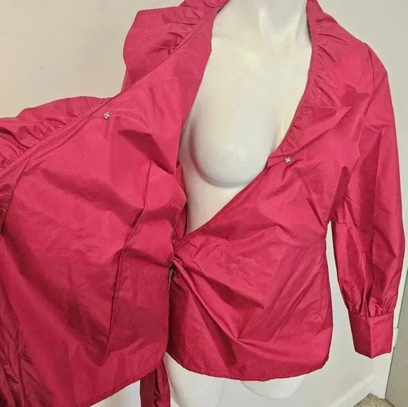 J. Peterman Top Women's Size6 Red Flamenco Ruffle Self Tie Wrap Blouse Shirt - Picture 8 of 11